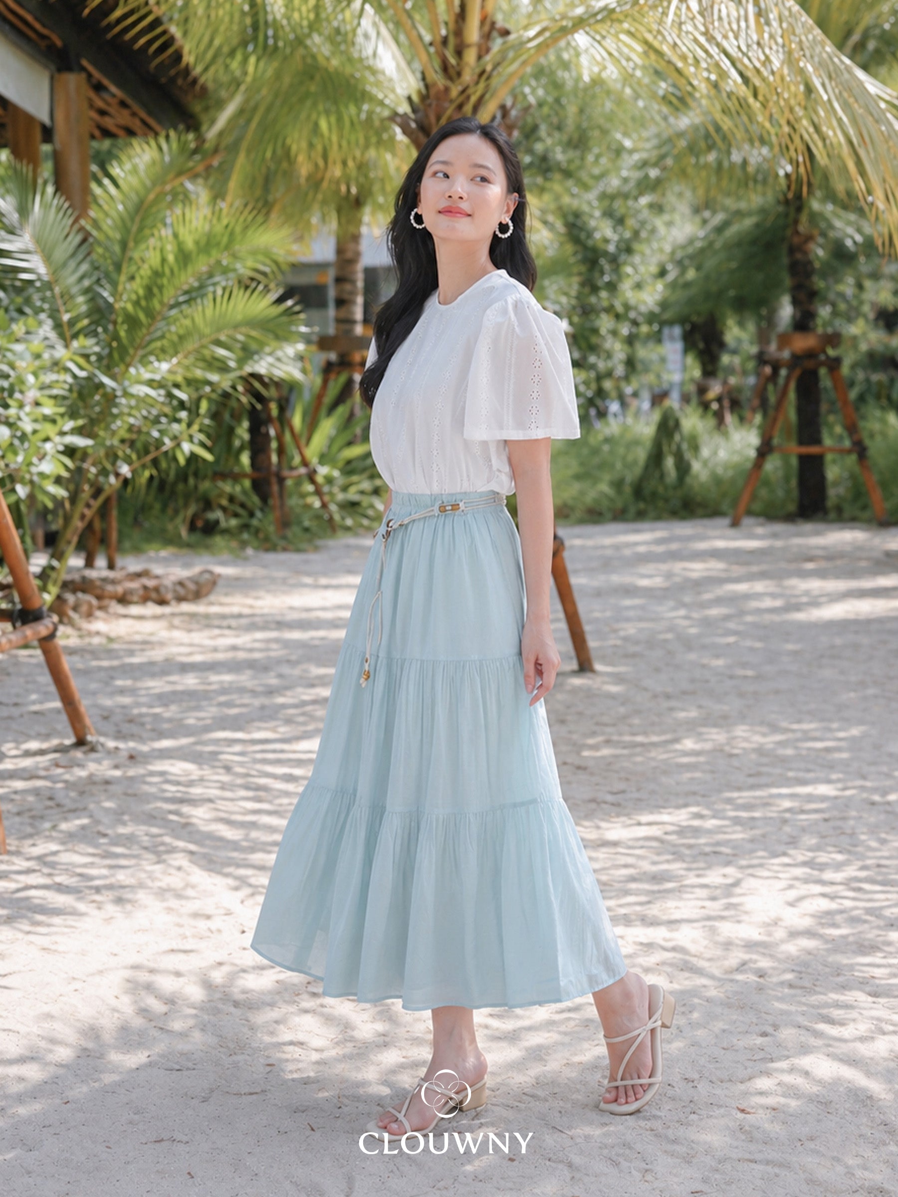 Summer Maxi Linen Skirt - Mint